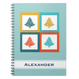 Caderno Espiral Design retro personalizado de 4 árvores de Natal