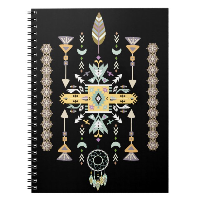 Caderno Espiral Design tribal amarelo e verde (Frente)