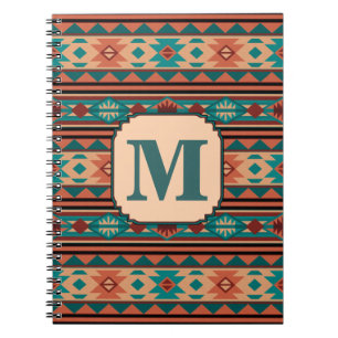 Caderno Espiral Design Turquoise Terracotta Monogramo