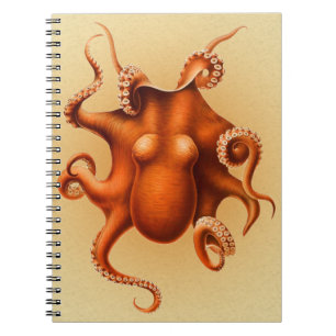 Caderno Espiral Design vermelho de Kraken do vintage do cefalópod