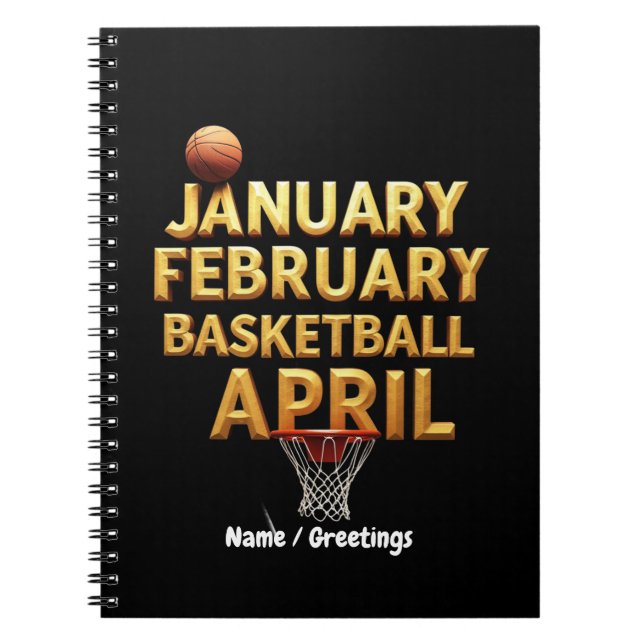Caderno Espiral Designs de abril de fevereiro de basquetebol legal (Frente)