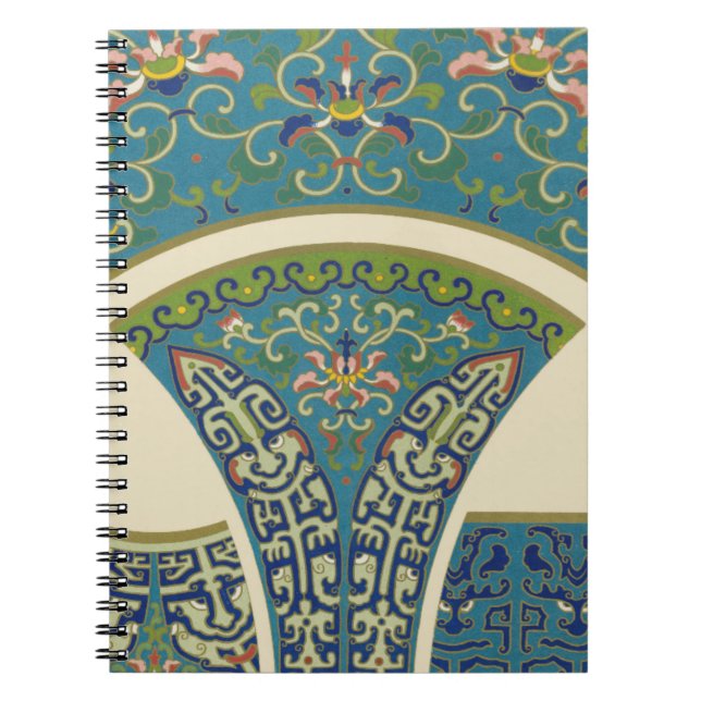 Caderno Espiral Designs Orientais Azuis com Rostos Sorridentes (Frente)