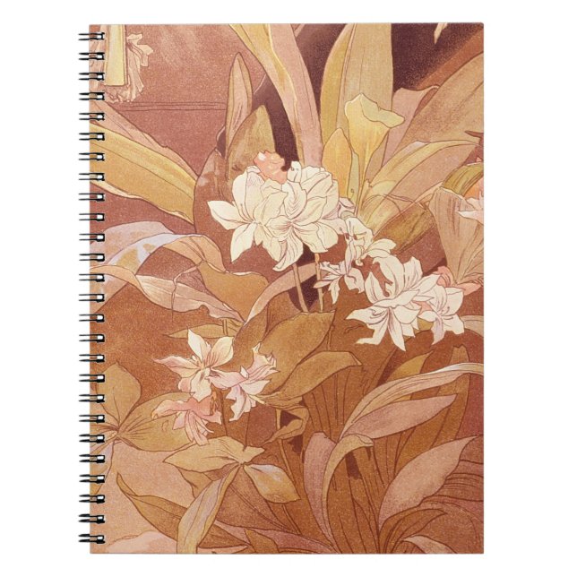 Caderno Espiral Detalhe Floral Alphonse Mucha Art Nouveau (Frente)