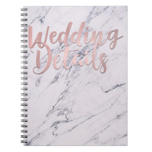 Caderno Espiral DETALHES DO CASAMENTO Rosa Dourado Mármore Moderno