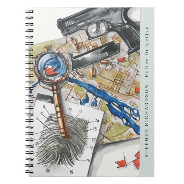 Caderno Espiral Detetive Watercolor Monograma da Polícia (Frente)
