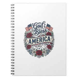 Caderno Espiral Deus Abençoe a América Floral Patriótico Vintage