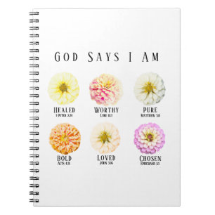 Caderno Espiral Deus Diz Eu Sou Afirmação Pastel Zinnia Floral