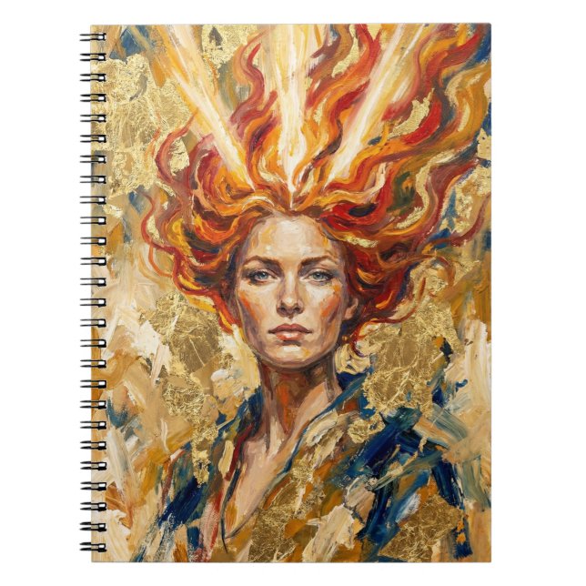 Caderno Espiral Deusa Celta do Fogo Brigid Folha de Ouro Arte Fant (Frente)