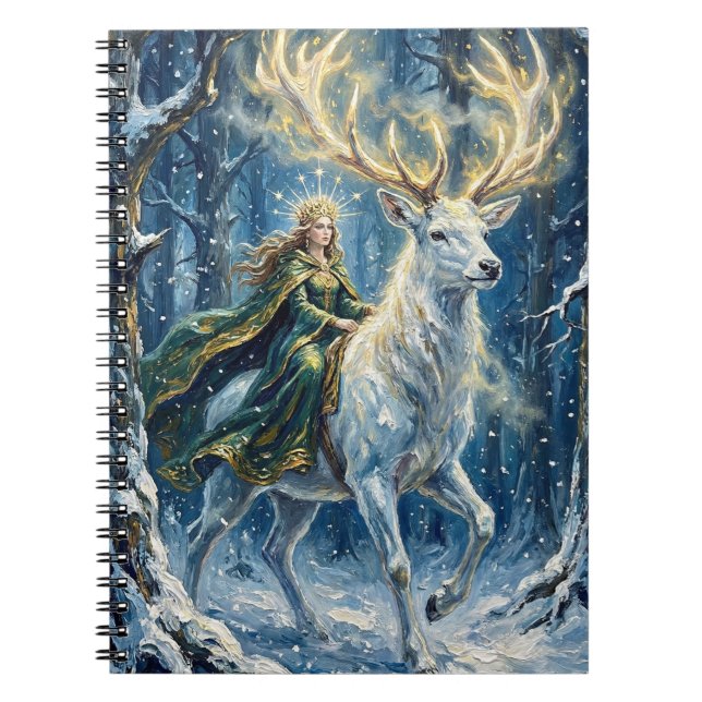 Caderno Espiral Deusa Celta & Veado Branco Radiante (Frente)