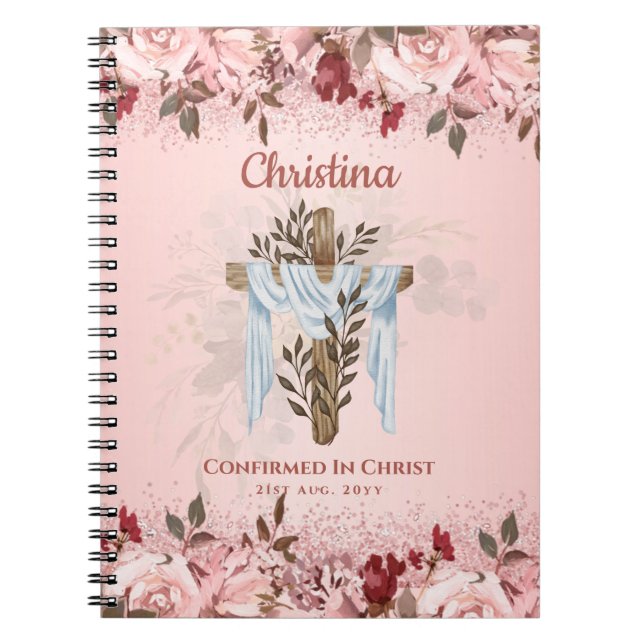 Caderno Espiral Deusa-Filha CONFIRMAÇÃO Flores Rosegold Rosa Não (Frente)