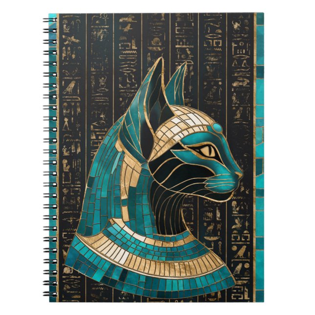 Caderno Espiral Deusa Gato Egípcia Bastet - Arte Mosaica (Frente)