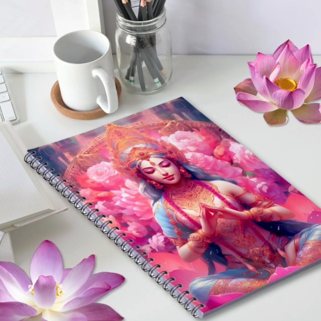 Caderno Espiral Deusa Rosa Lotus da Prosperidade - Lakshmi (Notebook with Pink Lotus Goddess of Prosperity Hindu Diety Lakshmi)
