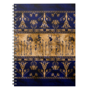 Caderno Espiral Deuses egípcios e fronteira fundamental - ouro azu