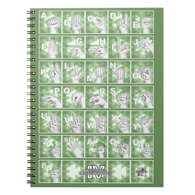 Caderno Espiral Deutsches Fingeralphabet 4 - grün / (Frente)