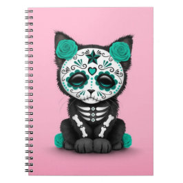Caderno Espiral Dia azul da cerceta bonito do gato inoperante do
