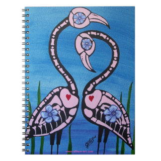 Caderno Espiral Dia cor-de-rosa dos pares do flamingo do livro de