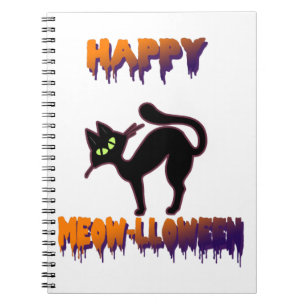 Caderno Espiral Dia das Bruxas de Abóbora de Gato Negro