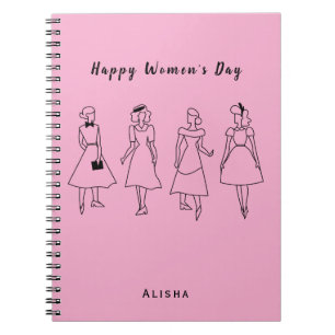 Caderno Espiral Dia das Mulheres feliz mulheres estilosas rosa