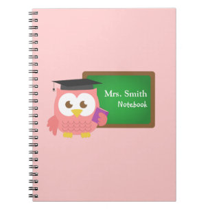 Caderno Espiral Dia de Apreciação do Professor de Coruja Rosa Fofa