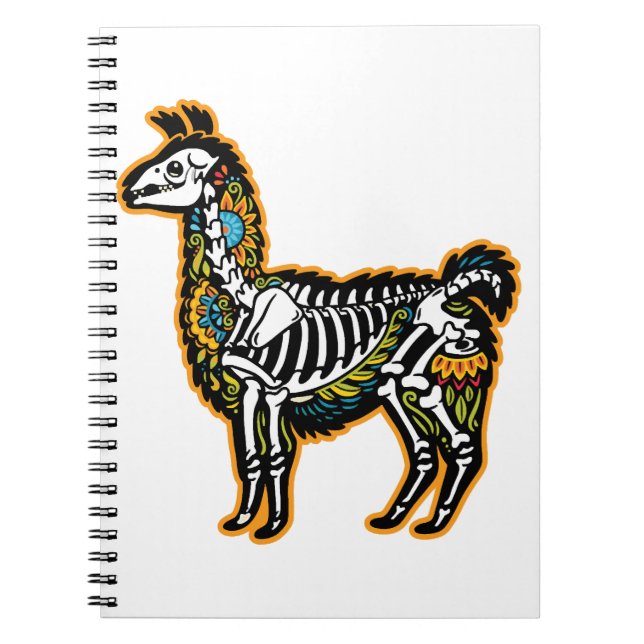 Caderno Espiral Dia de as Bruxas engraçado Llama Skeleton - (Frente)