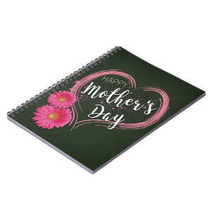 Caderno Espiral Dia de as mães de Flores de Coração Rosa - Noteboo