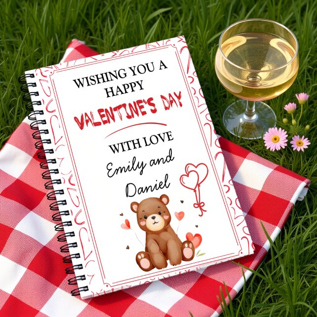 Caderno Espiral Dia de os namorados de Urso de Aquarela personaliz (Watercolor Bear Valentine's Day Cute Personalized Notebook)