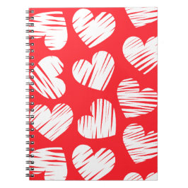 Caderno Espiral Dia de os namorados do Coração Vermelho e Branco M
