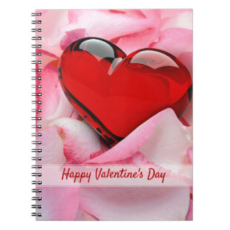 Caderno Espiral Dia de os namorados Red Glass Heart Rosa