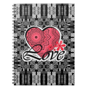 Caderno Espiral Dia de os namorados sem costura Amor decoração fun