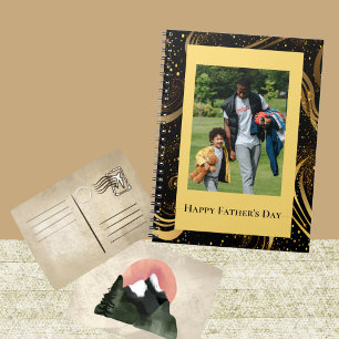 Caderno Espiral Dia de os pais Feliz, Dourado Leafy Black Swirls F