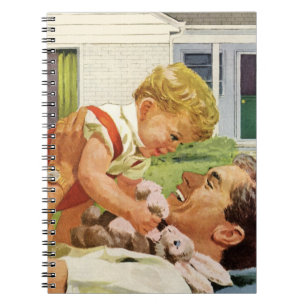 Caderno Espiral Dia de os pais Vintage, Família Feliz nos Subúrb