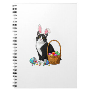 Caderno Espiral Dia de Páscoa Gato Orelhas de Coelho Ovos Gráfico 