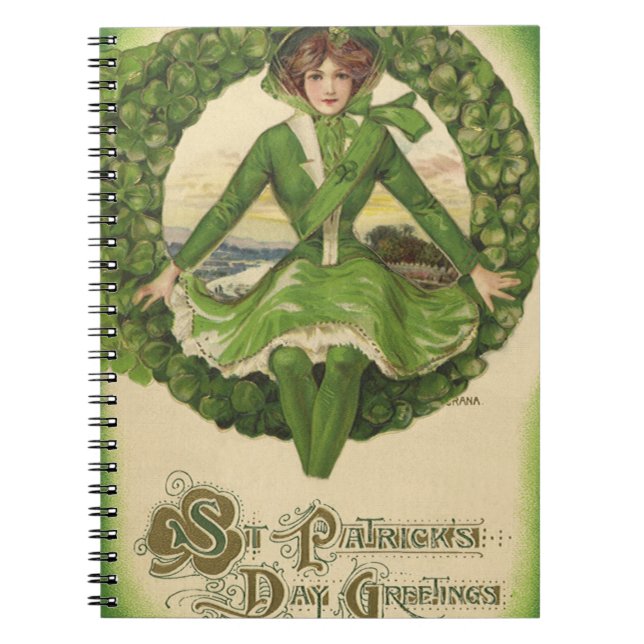 Caderno Espiral Dia de Patrick, Lass Irlandês em uma Terra (Frente)