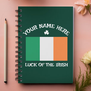Caderno Espiral Dia de São Patrício Bandeira da Irlanda Nome Perso