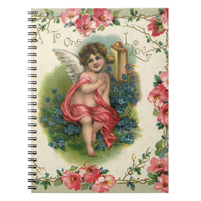 Caderno Espiral Dia dos Namorados Antigo Vitoriano Querubim no Tel (Frente)