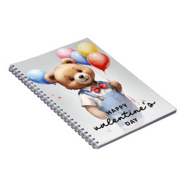 Caderno Espiral Dia dos Namorados Urso Cute Watercolor Com Balão