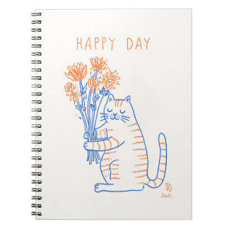 Caderno Espiral Dia Feliz com Gato Fofo Segurando 