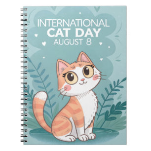 Caderno Espiral Dia Internacional do Gato Arte de Gato Caprichosa 