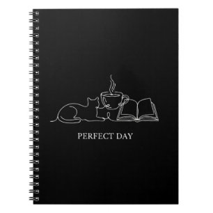 Caderno Espiral Dia Perfeito Minimalista Gato Livro e Café Linha d