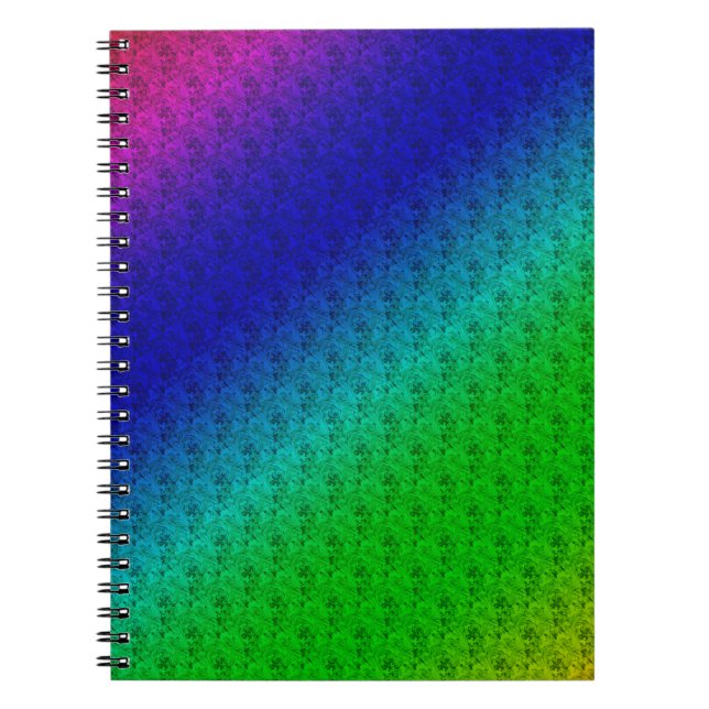 Caderno Espiral Diag Gradient Floral Padrão Floral Azul Verde (Frente)