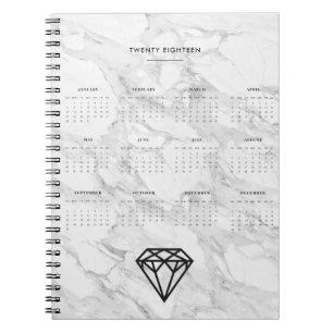 Caderno Espiral Diamante de 2018 calendários com mármore