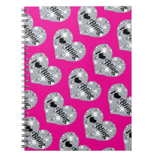 Caderno Espiral Diamante falso funky Eu adoro borrar design em ros