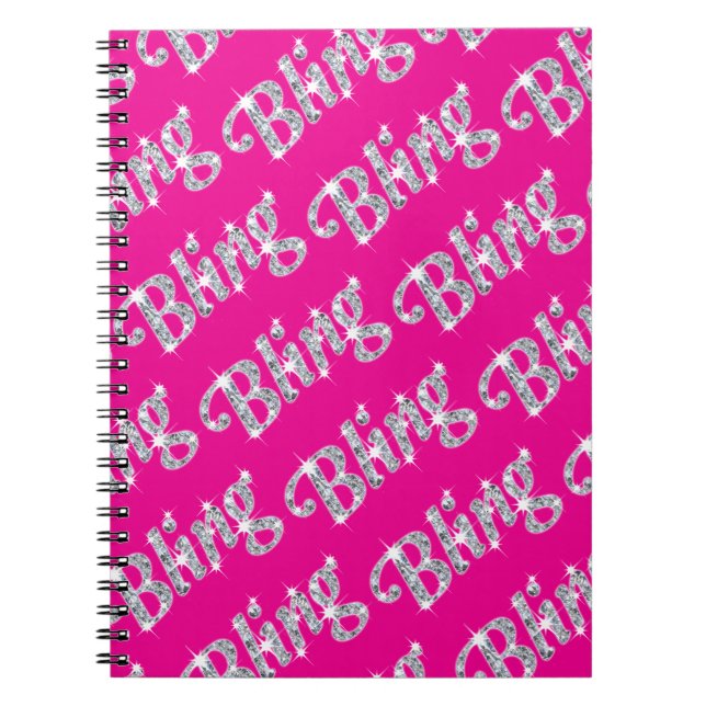 Caderno Espiral Diamante fino em design de madeira rosa quente (Frente)