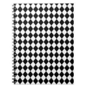 Caderno Espiral Diamante Preto e Branco com Padrão Argyle