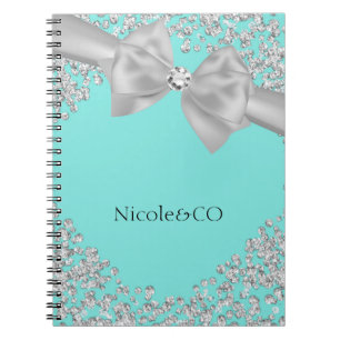 Caderno Espiral Diamantes Arco Branco Grande Azul Glam Personaliza