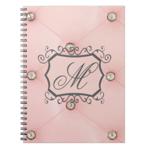 Caderno Espiral Diamond Bling Pink Tufado Monograma Nota