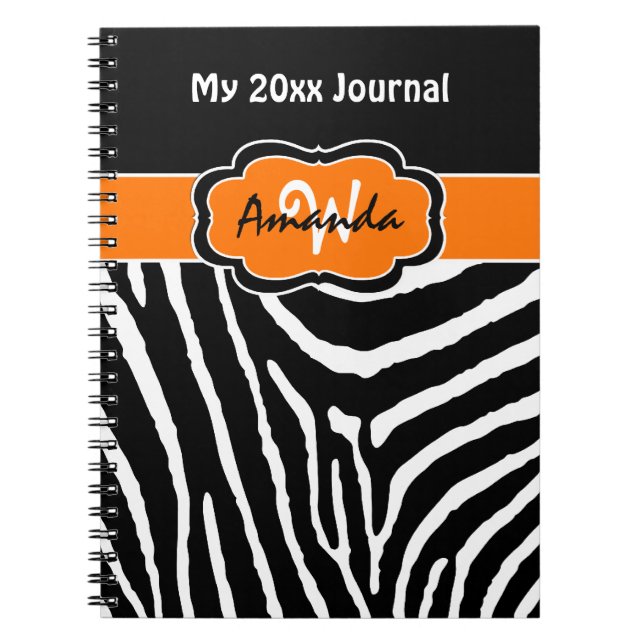 Caderno Espiral Diário 2 da Zebra Negra Laranja Personalizada (Frente)