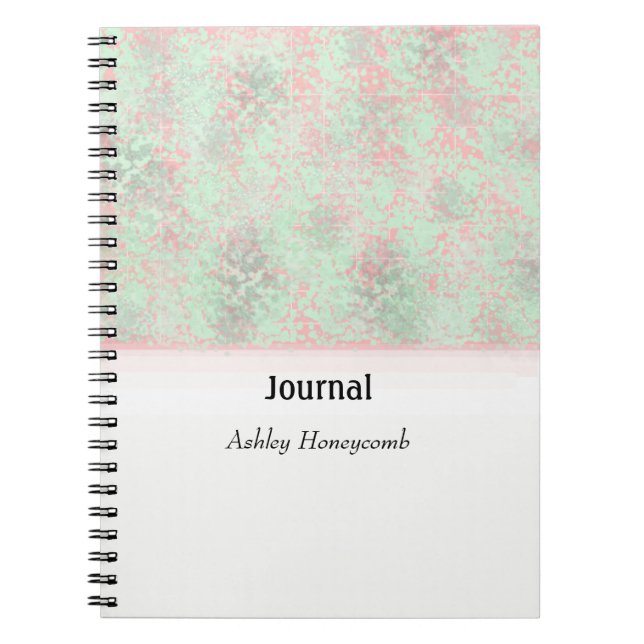 Caderno Espiral Diário Abstrato com Salpicos Rosa e Verde (Frente)