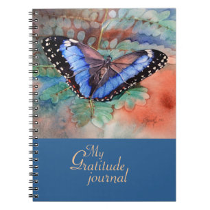 Caderno Espiral Diário azul da gratitude da aguarela de Morpho