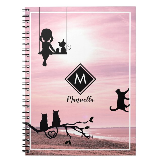Caderno Espiral Diário Belo Inspirador de Paisagem Rosa (Frente)